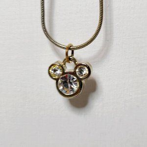 **SALE** 3/20.00 DISNEY Silvertone Rhinestone MICKEY HEAD Pendant Necklace 16"